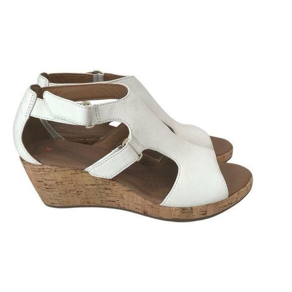 Clarks Unstructured Women's Un Plaza Strap Leather Adjustable Wedge Sandals 9M - Picture 6 of 6